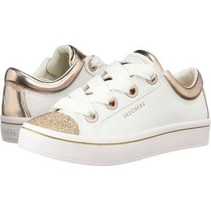 Skechers Hi Lites Rhinestone Cap Toe Sneakers White & Rose Gold